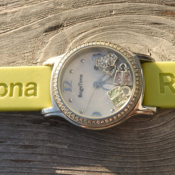 RARE, Unique Simona Rosato Designer Watch \'Bags Time\' - Lime Green Band